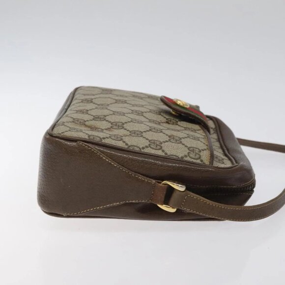 GUCCI GG Supreme Web Sherry Line Shoulder Bag PVC Beige Gold Red Auth BA1924 - Picture 5 of 15